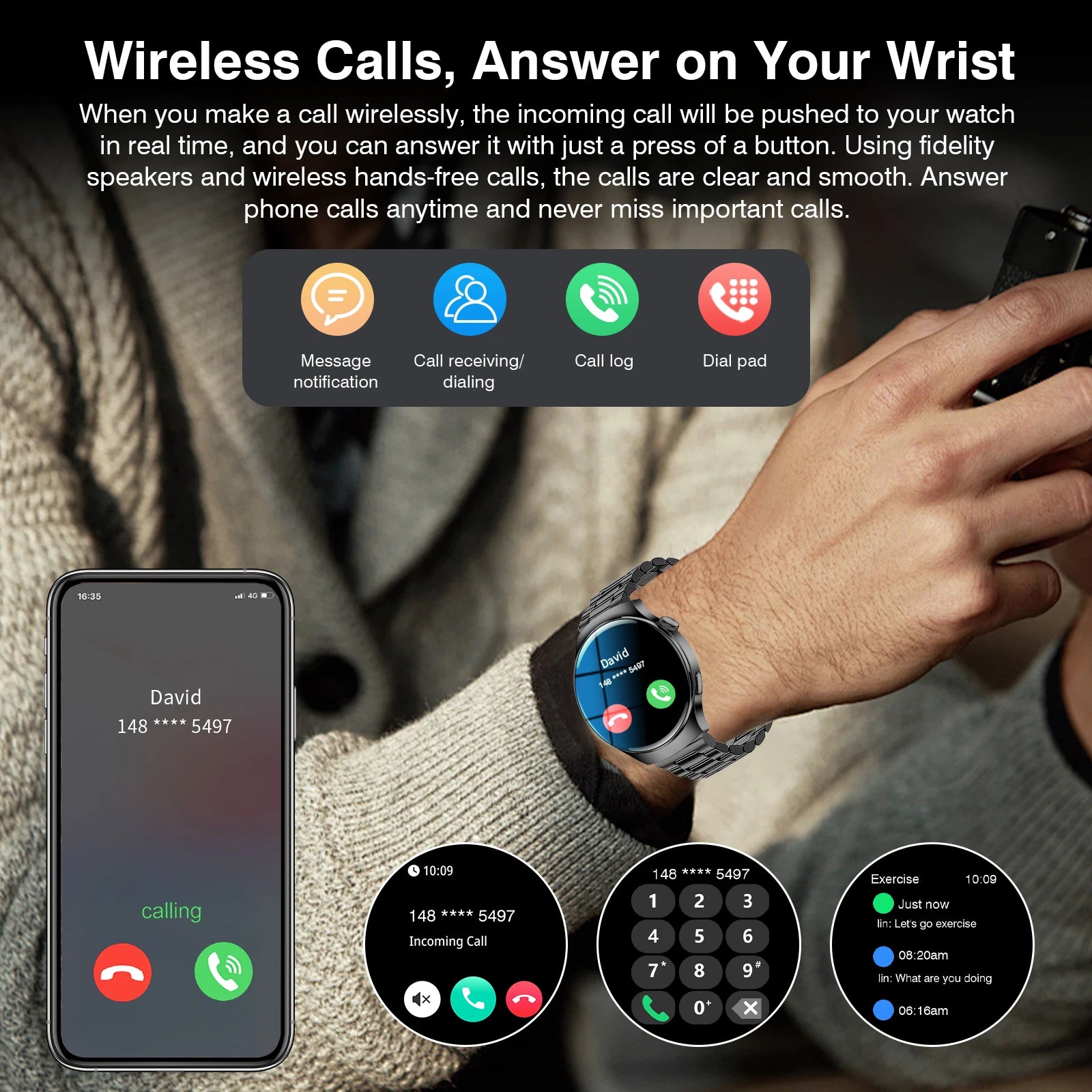 2025 Hot HD Touchscreen Smartwatch (Men Women): Wireless Calling, Camera, Music Control, Sport Modes, Alarm/SMS-Call Alert, Cust