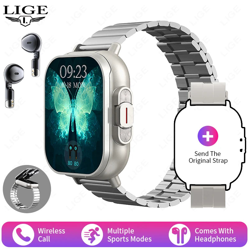 TWS 2 in 1 Smart Watch with Headphones Sports Watch Bluetooth Headset Call Watch Men Health Monitor NFC Women Smartwatch Earbuds