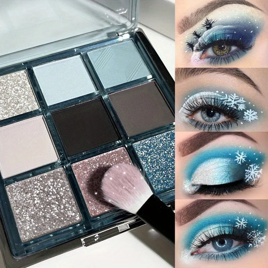 9 Color Blue Sky Eyeshadow Palette Matte Waterproof Long lasting Eyeshadow for Christmas Eye Makeup Smoky Blue Black Effects