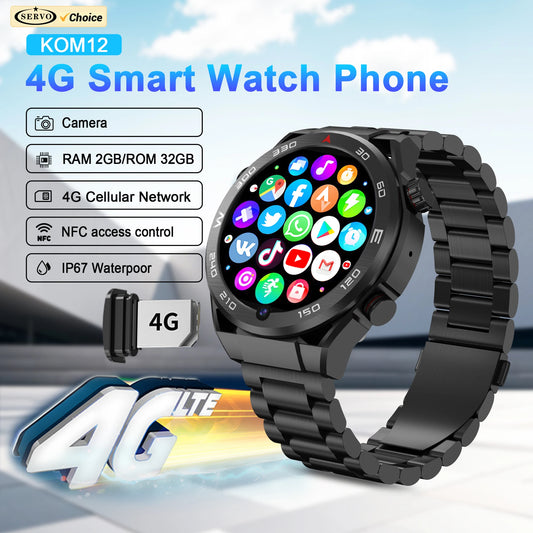 SERVO KOM12 Android OS Watch Smartphone 4G SIM Standby 1.62" Screen 2GB+32GB GPS Play Store WiFi Waterproof Smart Watch Phones