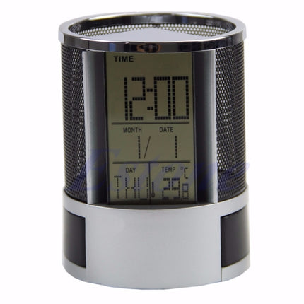 Desk Mesh Pen Pencil Holder Perpetual Calendar Office Supplies Multifunctional Digital LED Pens Storage Box