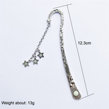 Luminous Sun Moon Star Bookmark Retro Pentagram Glowing Metal Bookmark
