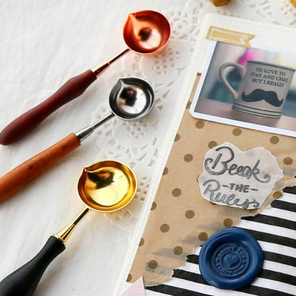 Wooden Handle Brass Seal Wax Spoon Tool Melting Sealing Wax Hand Account Stainless Steel Fire Paint Spoon