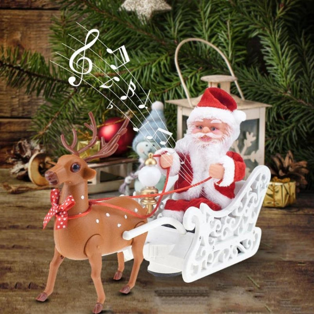Novelty Creative Elk Sled Santa Claus Doll With Music Electric Universal Car Toy Christmas Gift