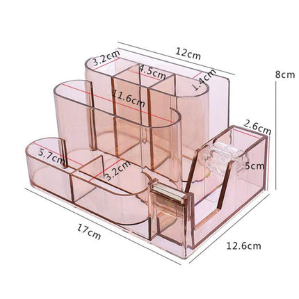 Transparent Acrylic Stationery Storage Box Creative Desk Organizer Plastic Compartment Pen Holder Office Accessories