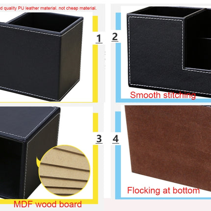 Creative Pen Support Fashion Leather Multifunctional Desktop Office Storage Pen Case Socket Double Pen Holder