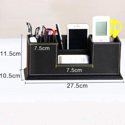 Creative Pen Support Fashion Leather Multifunctional Desktop Office Storage Pen Case Socket Double Pen Holder