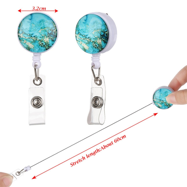 2 PCS Night Starry Sky Marble Crack Puller Retractable Buckle Lanyard Business Key Buckle Card Holder
