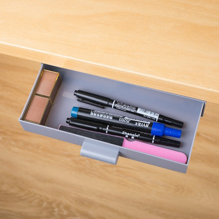 Hidden Drawer Storage Box Office Desk Bottom Paste Large Capacity Pen Case, Dark Blue, Light Blue, Pink, Gray