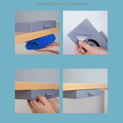 Hidden Drawer Storage Box Office Desk Bottom Paste Large Capacity Pen Case, Dark Blue, Light Blue, Pink, Gray