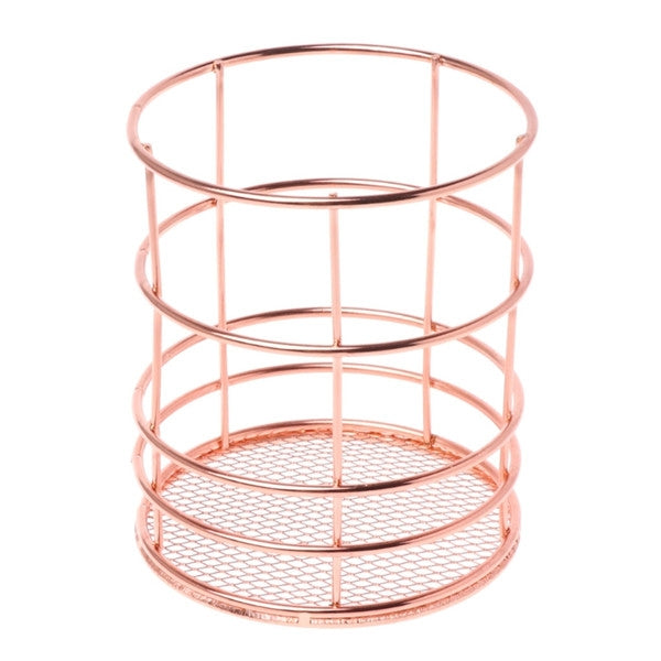 Rose Gold Metal Pen Holder Box Case Iron Art Receiving Basket Desk Stationery Office School Desk Supplies