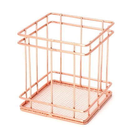 Rose Gold Metal Pen Holder Box Case Iron Art Receiving Basket Desk Stationery Office School Desk Supplies