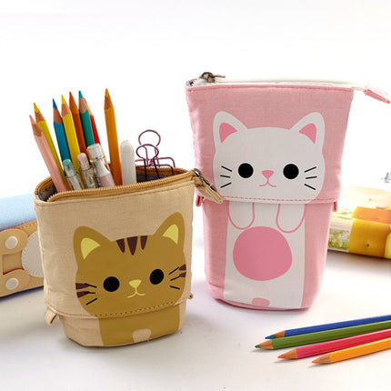 Corduroy Retractable Drop-Down Pencil Case Student Stationery Storage Bag