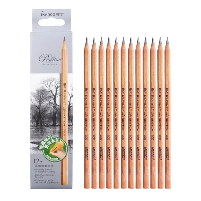 12pcs /Box Marco 7001 Sketch Pencil Children Original Wooden Word Learning Stationery Art Calligraphy Drawing Pencil