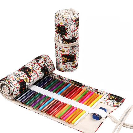 Handmade Canvas Pen Curtain Large-Capacity Pencil Case For Boys And Girls Color Pencil Sketch Stationery Box