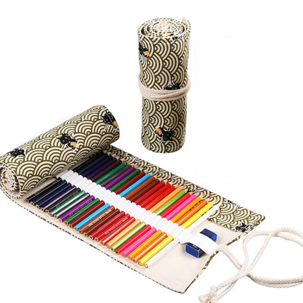 Handmade Canvas Pen Curtain Large-Capacity Pencil Case For Boys And Girls Color Pencil Sketch Stationery Box