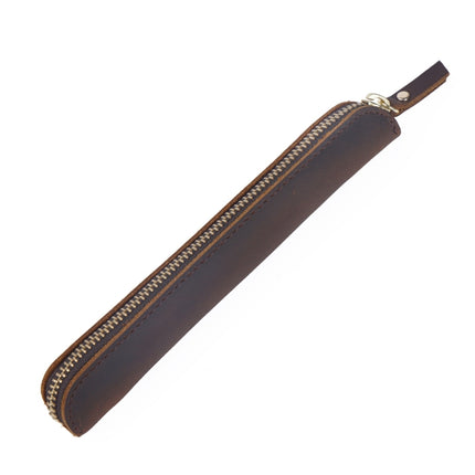 Retro Simple Leather Stylus Leather Zipper Pen Protection Case Crazy Horse Skin Mini Pen Case