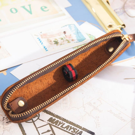 Retro Simple Leather Stylus Leather Zipper Pen Protection Case Crazy Horse Skin Mini Pen Case