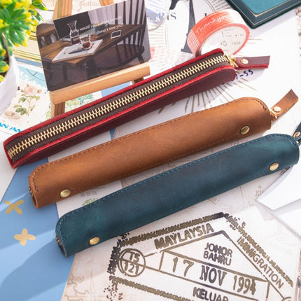 Retro Simple Leather Stylus Leather Zipper Pen Protection Case Crazy Horse Skin Mini Pen Case