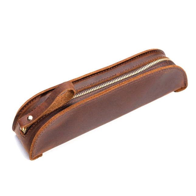 W-T18 Vintage Handmade Genuine Leather Zipper Pencil Case