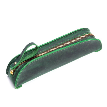 W-T18 Vintage Handmade Genuine Leather Zipper Pencil Case