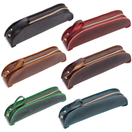 W-T18 Vintage Handmade Genuine Leather Zipper Pencil Case