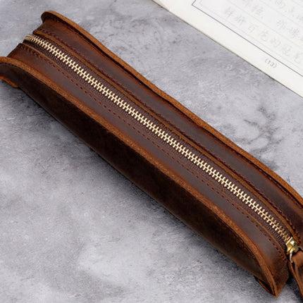 W-T18 Vintage Handmade Genuine Leather Zipper Pencil Case
