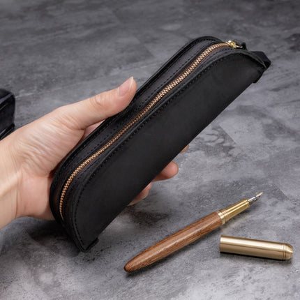 W-T18 Vintage Handmade Genuine Leather Zipper Pencil Case