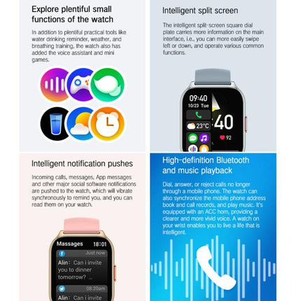 Blood Oxygen / Sleep / Heart Rate Health Monitoring Smart Watch Square Sports Double Strap Watch, Gold Steel+Silicone Pink, Black Steel+Silicone Black