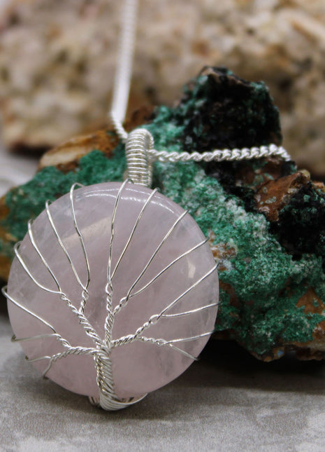 Tree of Life Gemstone Necklace - Rose Quartz
