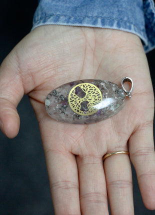 Orgonite Power Pendant - 7 Stone Chakra Oval with Tree