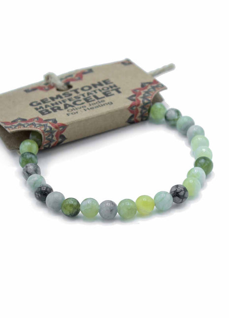 Gemstone Manifestation Bracelet - Olive Jade - Healing