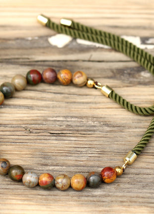 18K Gold Plated Gemstone Moss String Bracelet -  Picasso Jasper