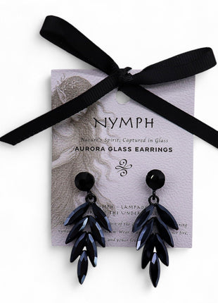 Jet Black - Vintage Glass - Long Drop - Earrings