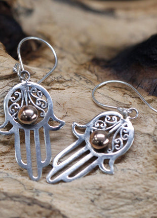 Silver & Gold Earring - Hamsa