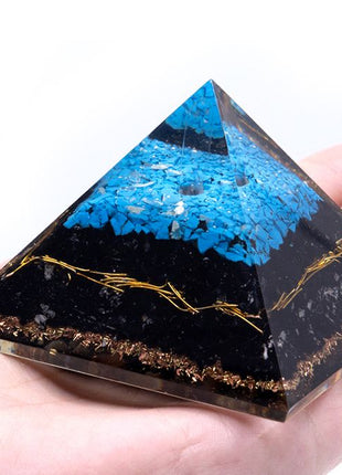 Orgonite Pyramid - Turqoise and Black Tourmaline - 70 mm