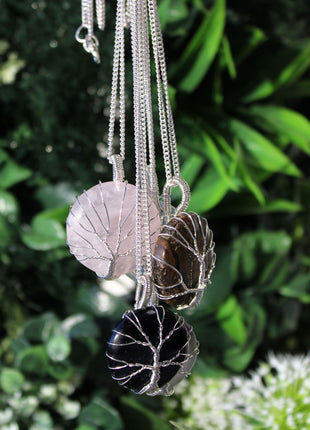 Tree of Life Gemstone Necklace - Rose Quartz