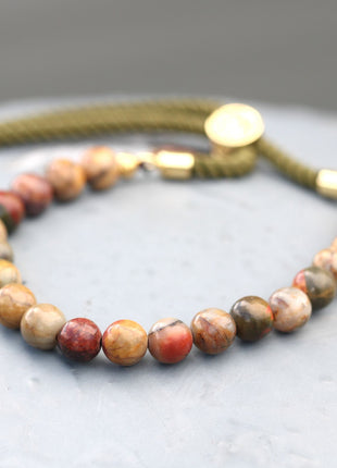 18K Gold Plated Gemstone Moss String Bracelet -  Picasso Jasper