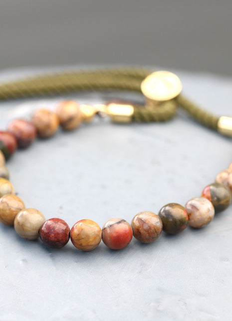 18K Gold Plated Gemstone Moss String Bracelet -  Picasso Jasper