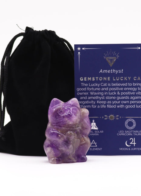 Gemstone Lucky Cat - Amethyst 50x35x25mm