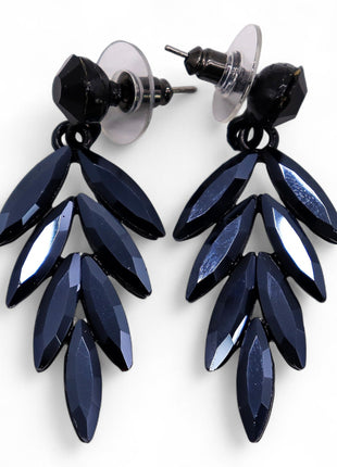 Jet Black - Vintage Glass - Long Drop - Earrings