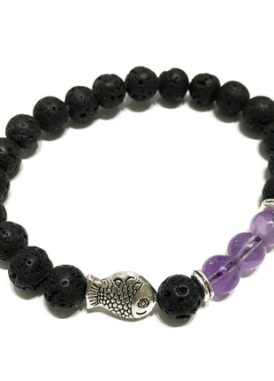 Lava Stone Bracelet - Fish Amethyst