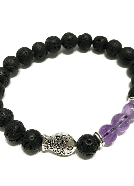 Lava Stone Bracelet - Fish Amethyst