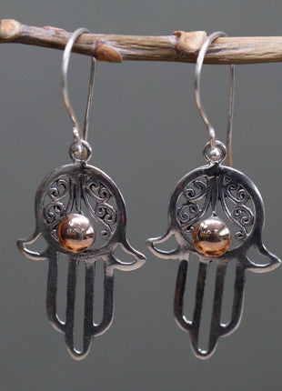 Silver & Gold Earring - Hamsa