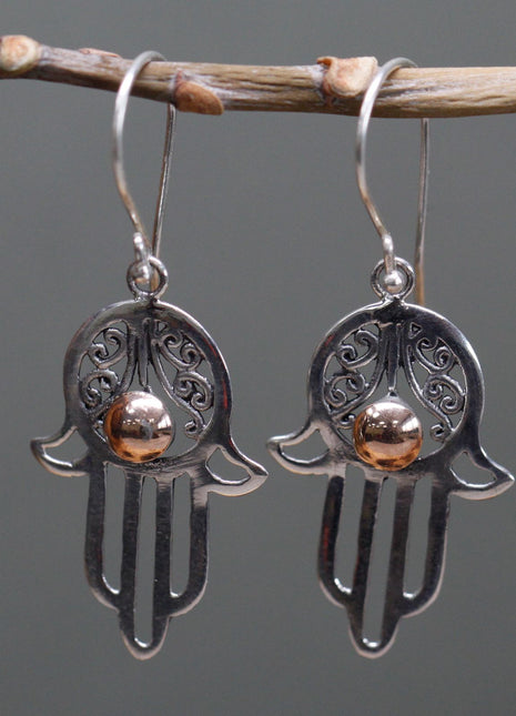 Silver & Gold Earring - Hamsa