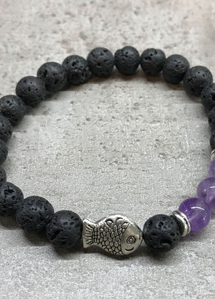 Lava Stone Bracelet - Fish Amethyst