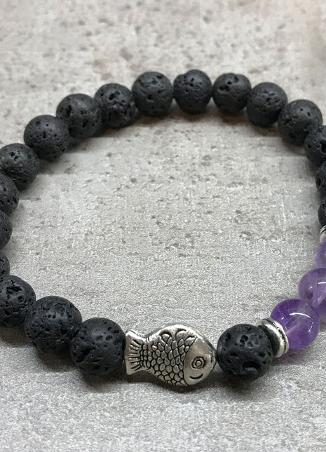 Lava Stone Bracelet - Fish Amethyst