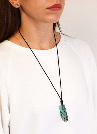 Laced Gemstone Flat Point Pendant - Amazonite