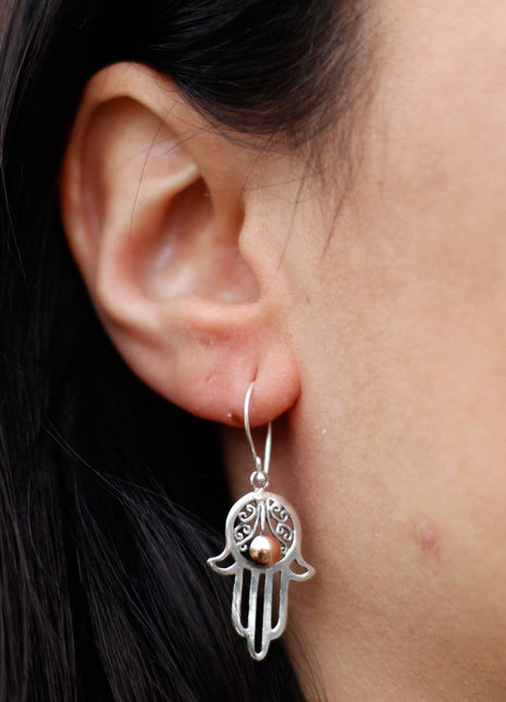 Silver & Gold Earring - Hamsa