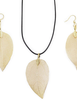 Necklace & Earring Set - Bravery Leaf - Gold